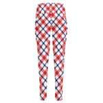 Blue Red And White American Plaid Print High-Waisted Pocket Leggings