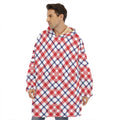 Blue Red And White American Plaid Print Hoodie Blanket