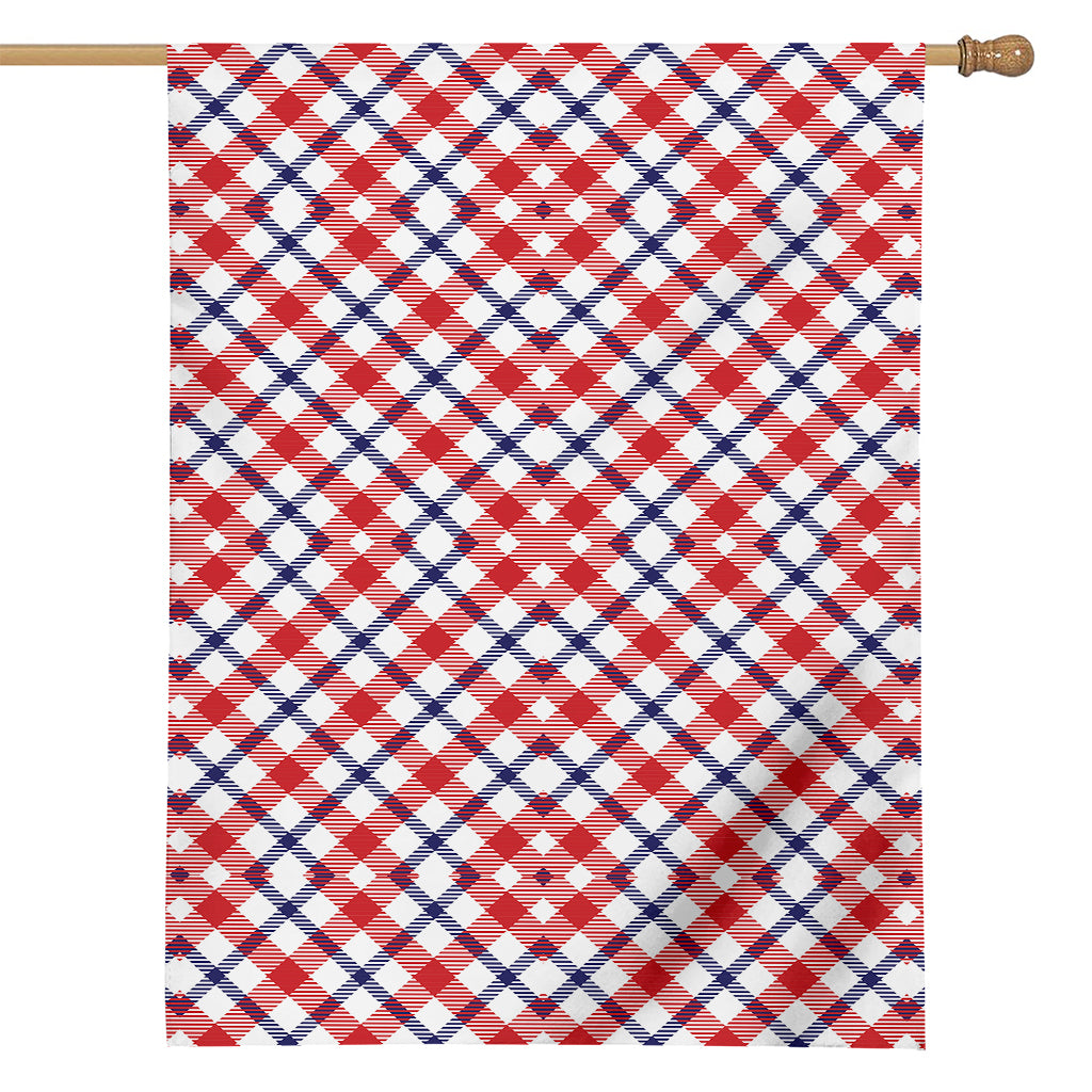 Blue Red And White American Plaid Print House Flag