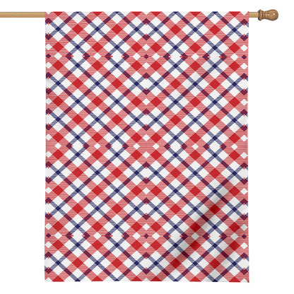 Blue Red And White American Plaid Print House Flag