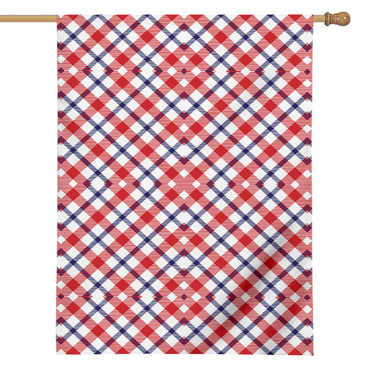 Blue Red And White American Plaid Print House Flag