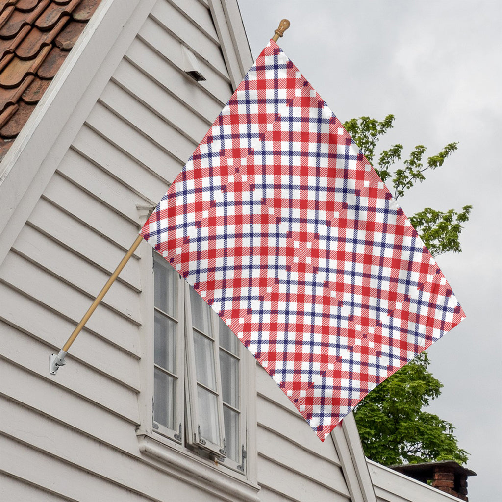 Blue Red And White American Plaid Print House Flag