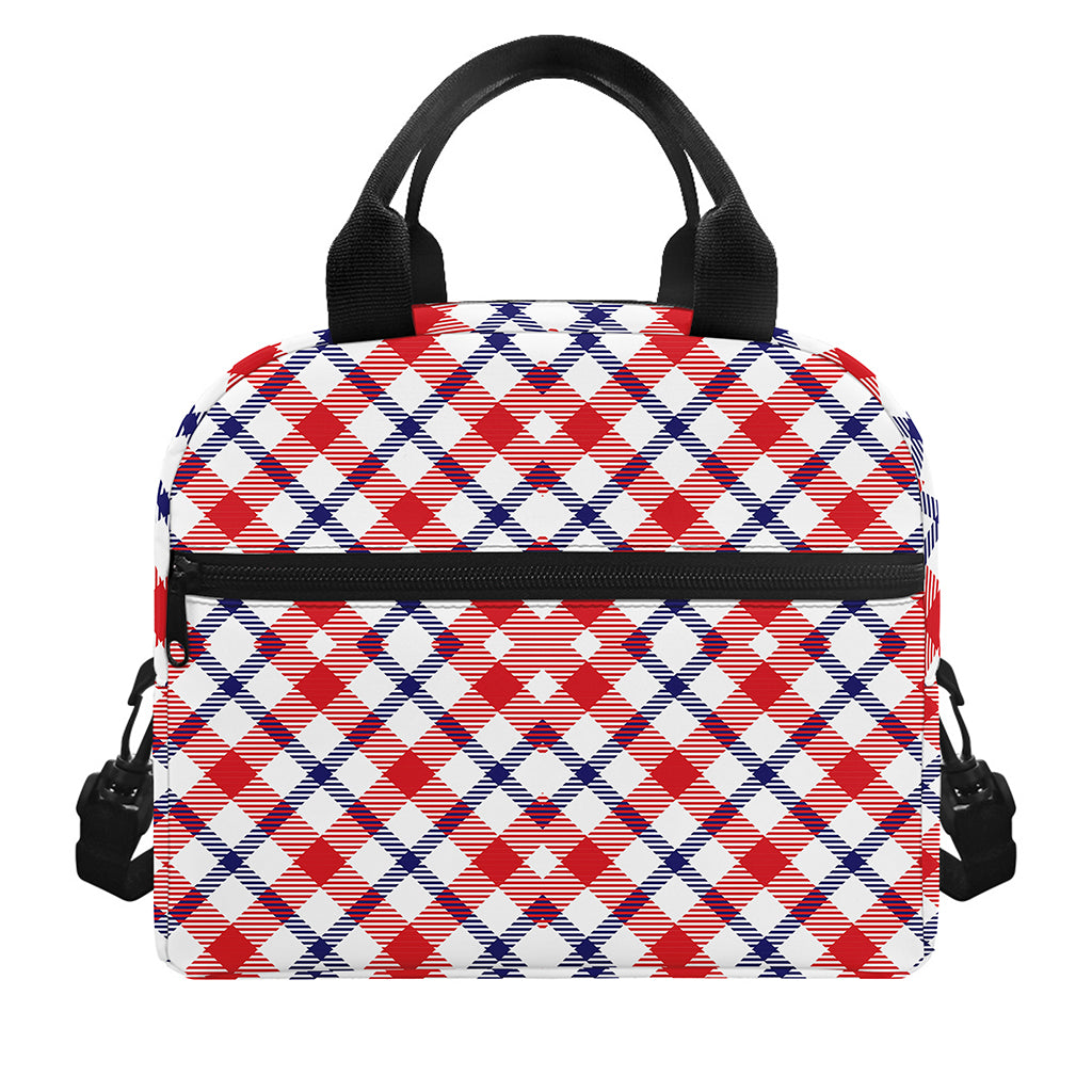 Blue Red And White American Plaid Print Insulated Lunch Bag