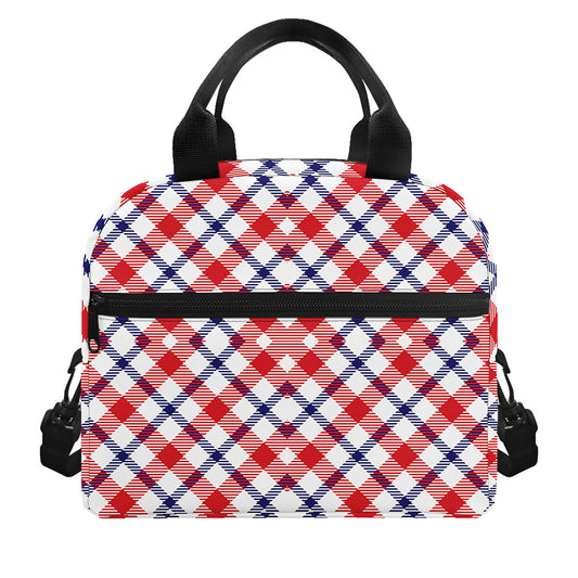Blue Red And White American Plaid Print Insulated Lunch Bag