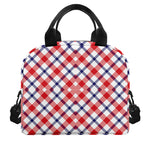 Blue Red And White American Plaid Print Insulated Lunch Bag