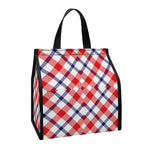 Blue Red And White American Plaid Print Insulated Lunch Tote