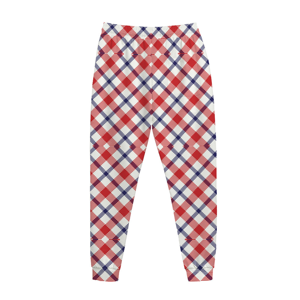Blue Red And White American Plaid Print Jogger Pants
