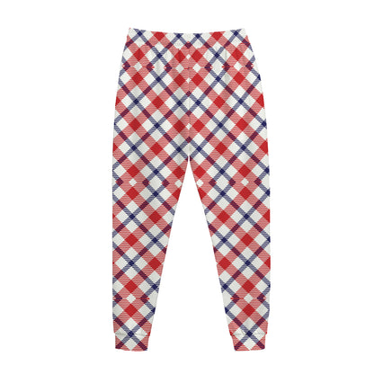 Blue Red And White American Plaid Print Jogger Pants