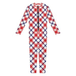 Blue Red And White American Plaid Print Jumpsuit