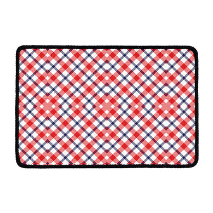 Blue Red And White American Plaid Print Kitchen Mat