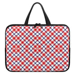 Blue Red And White American Plaid Print Laptop Sleeve With Handle