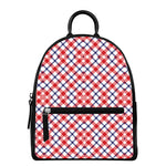 Blue Red And White American Plaid Print Leather Backpack
