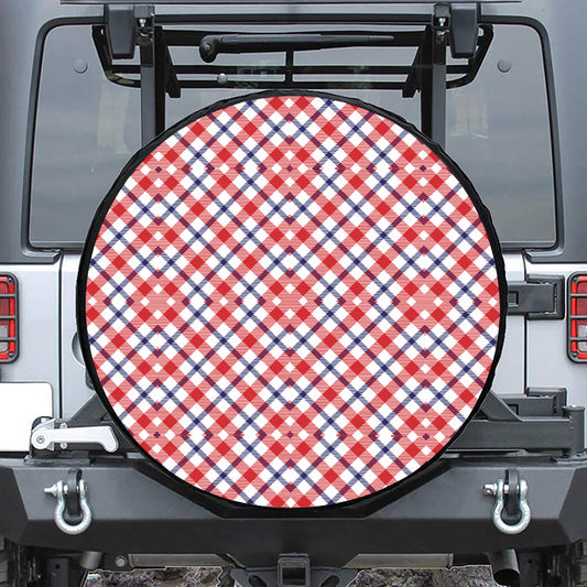 Blue Red And White American Plaid Print Leather Spare Tire Cover