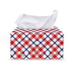 Blue Red And White American Plaid Print Leather Tissue Box Cover