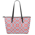 Blue Red And White American Plaid Print Leather Tote Bag With Zipper