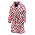 Blue Red And White American Plaid Print Men's Bathrobe