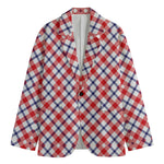 Blue Red And White American Plaid Print Men's Blazer