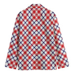 Blue Red And White American Plaid Print Men's Blazer