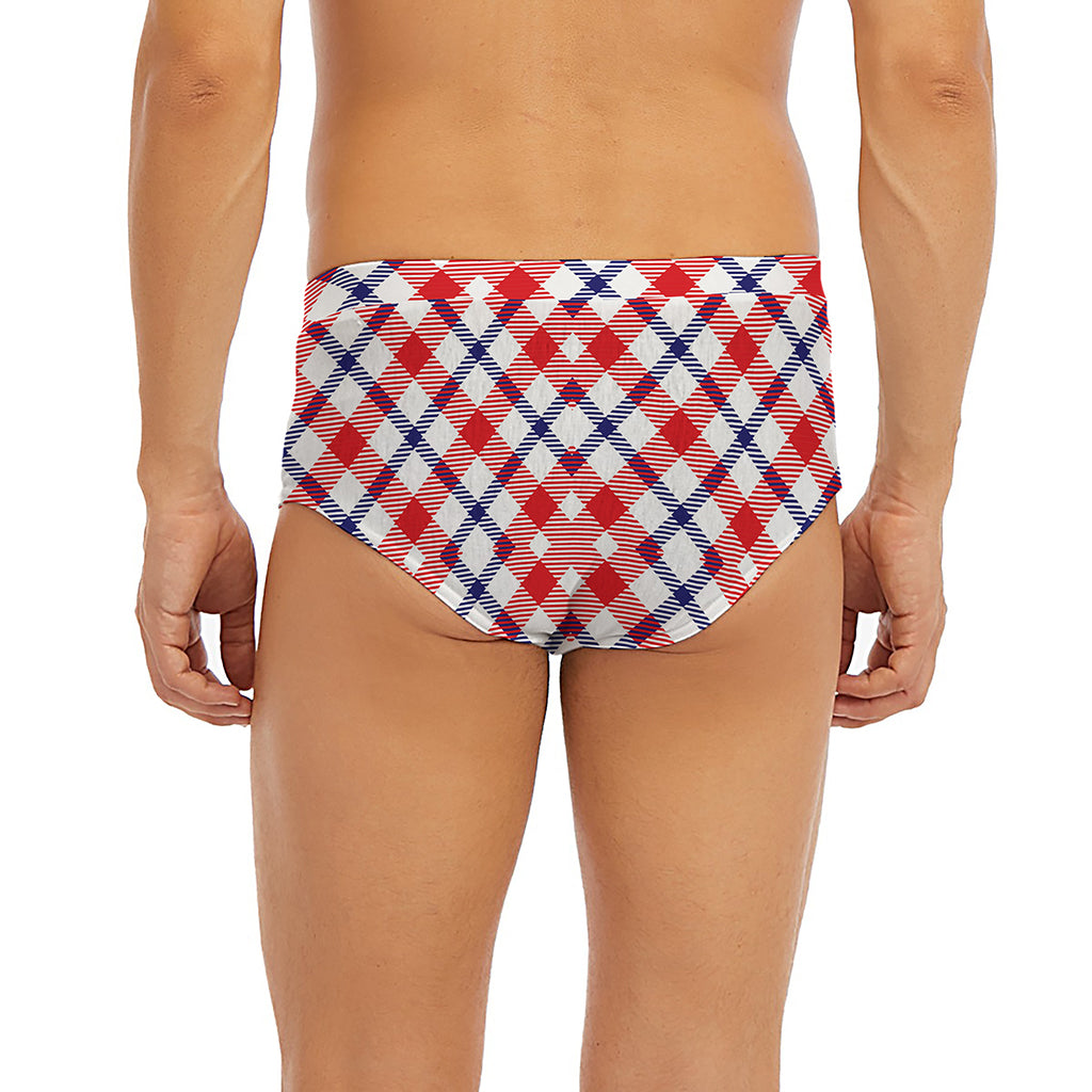 Blue Red And White American Plaid Print Men's Briefs