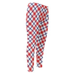 Blue Red And White American Plaid Print Men's Compression Pants