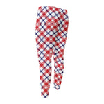 Blue Red And White American Plaid Print Men's Compression Pants