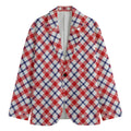 Blue Red And White American Plaid Print Men's Cotton Blazer