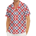 Blue Red And White American Plaid Print Men's Deep V-Neck Shirt