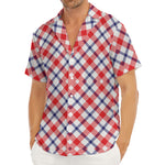Blue Red And White American Plaid Print Men's Deep V-Neck Shirt