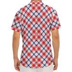 Blue Red And White American Plaid Print Men's Deep V-Neck Shirt