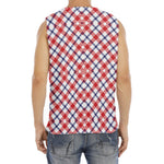 Blue Red And White American Plaid Print Men's Fitness Tank Top