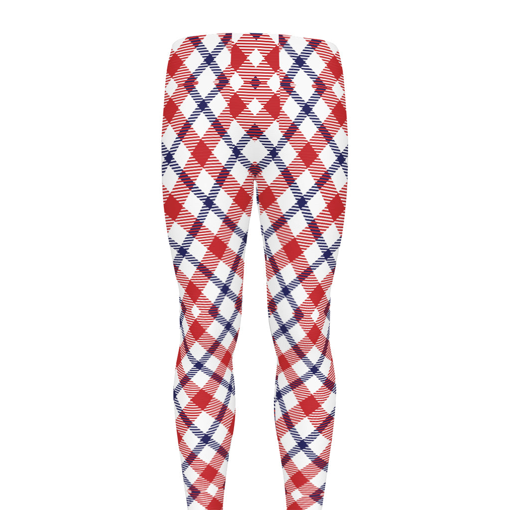 Blue Red And White American Plaid Print Men's leggings