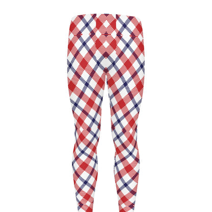 Blue Red And White American Plaid Print Men's leggings