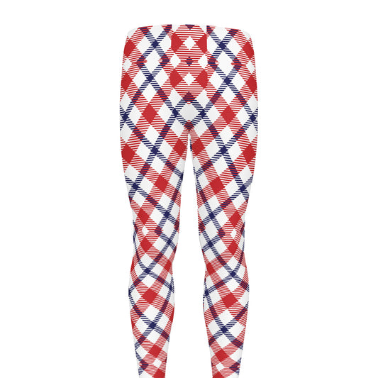 Blue Red And White American Plaid Print Men's leggings