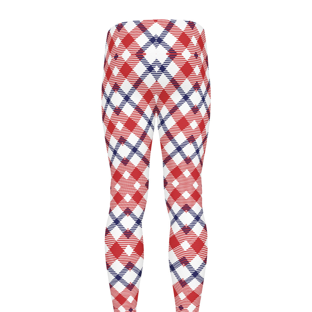 Blue Red And White American Plaid Print Men's leggings