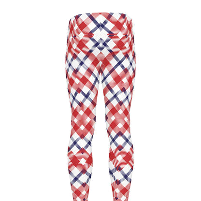 Blue Red And White American Plaid Print Men's leggings