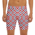 Blue Red And White American Plaid Print Men's Long Boxer Briefs