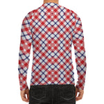 Blue Red And White American Plaid Print Men's Long Sleeve Rash Guard