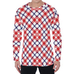 Blue Red And White American Plaid Print Men's Long Sleeve T-Shirt