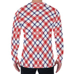 Blue Red And White American Plaid Print Men's Long Sleeve T-Shirt