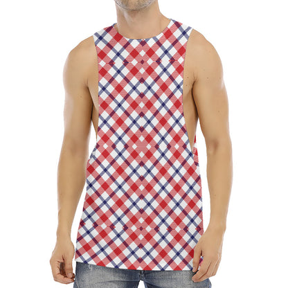 Blue Red And White American Plaid Print Men's Muscle Tank Top
