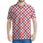 Blue Red And White American Plaid Print Men's Polo Shirt