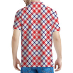 Blue Red And White American Plaid Print Men's Polo Shirt