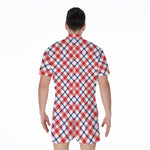 Blue Red And White American Plaid Print Men's Rompers