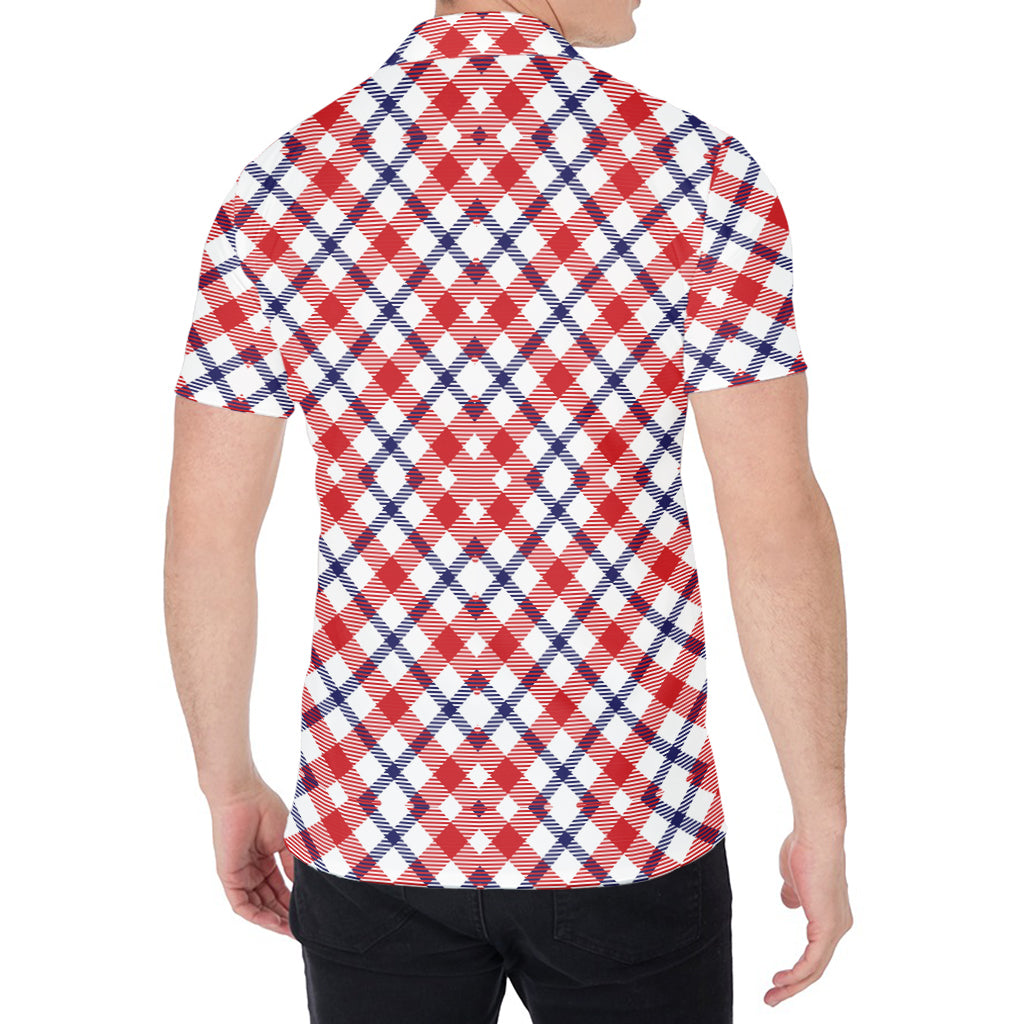 Blue Red And White American Plaid Print Men's Shirt
