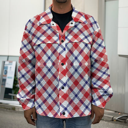 Blue Red And White American Plaid Print Men's Shirt Jacket