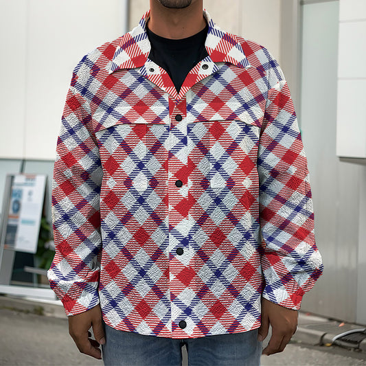 Blue Red And White American Plaid Print Men's Shirt Jacket
