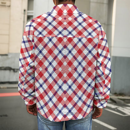 Blue Red And White American Plaid Print Men's Shirt Jacket