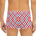 Blue Red And White American Plaid Print Men's Short Boxer Briefs