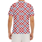 Blue Red And White American Plaid Print Men's Short Sleeve Rash Guard
