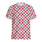 Blue Red And White American Plaid Print Men's Sports T-Shirt